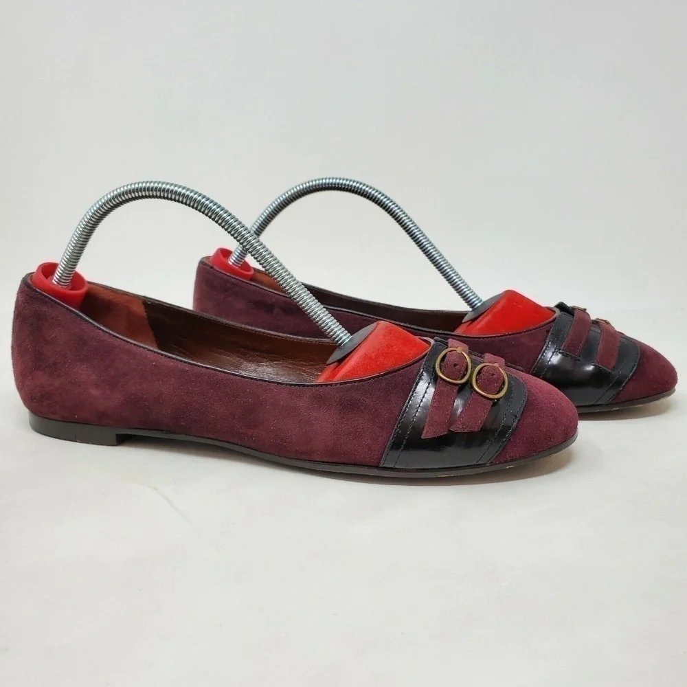 Marc By Marc Jacobs Suede Leather Ballet Flats Maroon Size 37.5 7.5